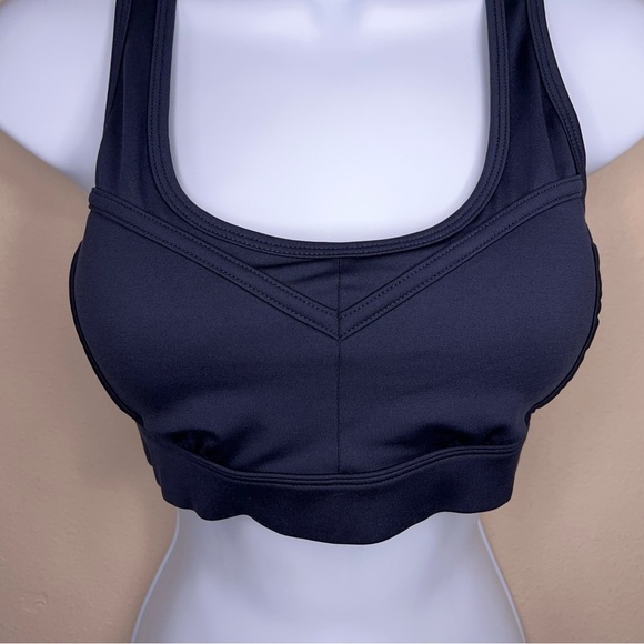 Small Evree Navy Blue Sports Bra Zebra Mesh Back Panel Racerback Removable Cups - Picture 3 of 10